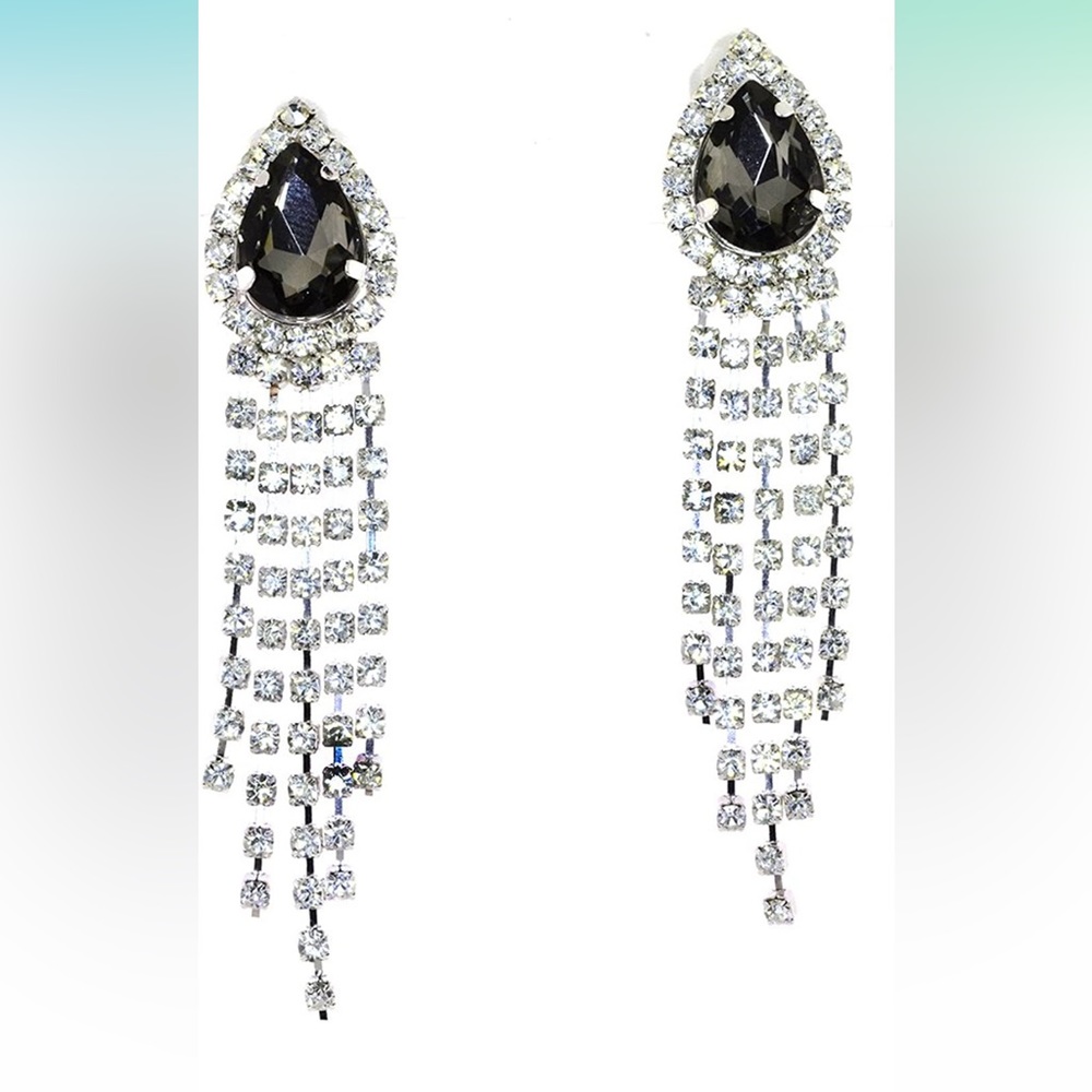 Black Rhinestone Clip On Earrings